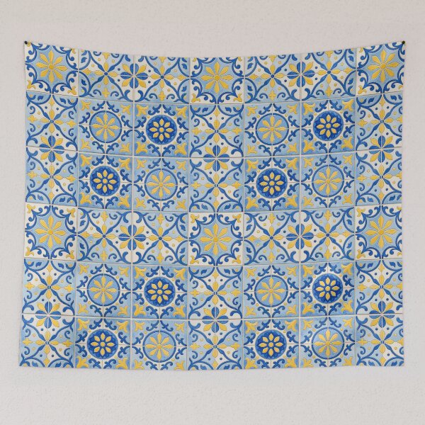 Item preview, Blue and Yellow Tile | Mediterranean Watercolor Pattern designed and sold by Mellowtint Studio.