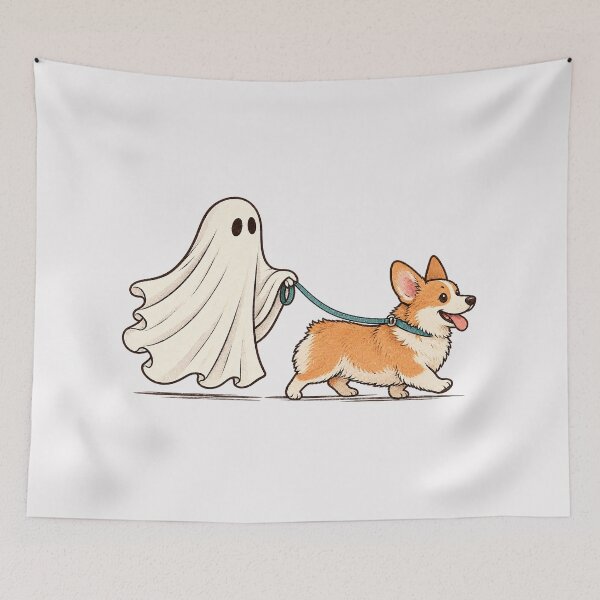 Item preview, Cute Ghost Walking Corgi Dog Halloween Vintage designed and sold by PunPals-Art.