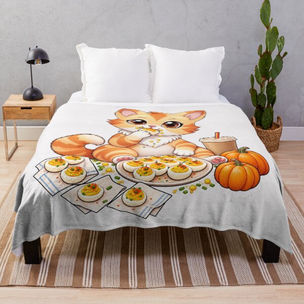 Item preview, Cute Ginger Cat Eating Deviled Eggs Fall Graphic designed and sold by PunPals-Art.