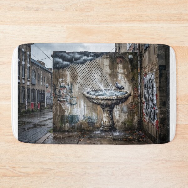 Item preview, Gritty Urban Bird Bath Street Mural designed and sold by Home Decor Art.