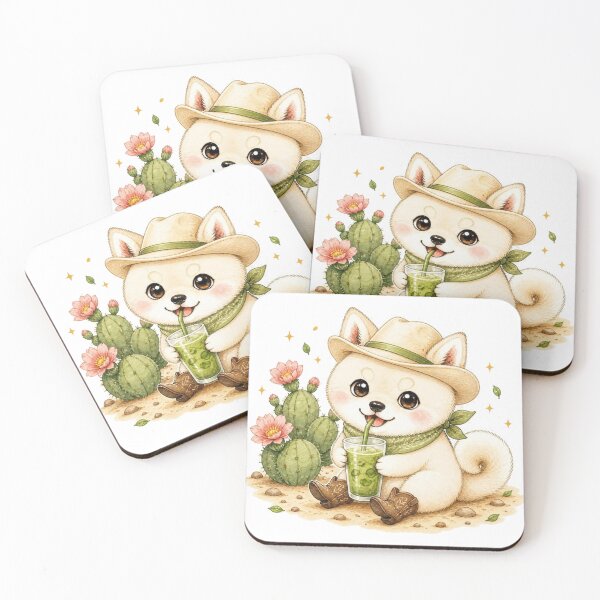Item preview, Cream Shiba Inu Resting by a Texas Cactus designed and sold by Kawaii Matcha Studio.