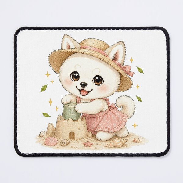 Item preview, Cream Shiba Inu Building a Sandcastle designed and sold by Kawaii Matcha Studio.