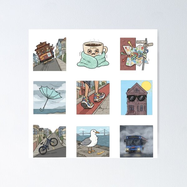 Item preview, San Francisco Microclimates and Quirky City Life Funny Sticker Sheet designed and sold by mood-draftsman.