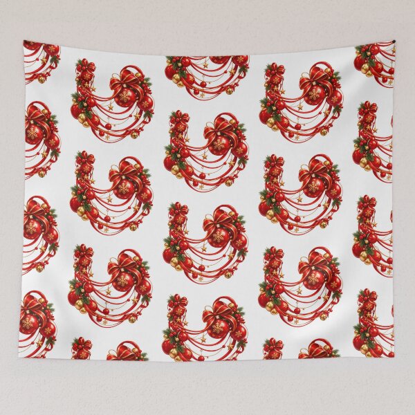 Item preview, Glossy Red and Gold Christmas Garland with Ornaments and Satin Bows designed and sold by HoMya.
