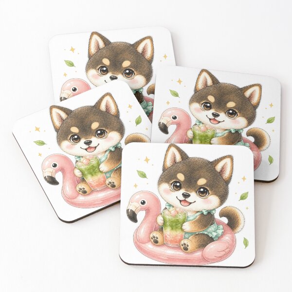 Item preview, Sesame Shiba Inu on Flamingo Float designed and sold by Kawaii Matcha Studio.