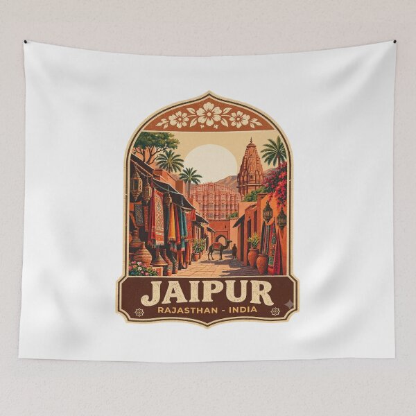 Item preview, Jaipur Rajasthan Vintage Travel Poster - Hawa Mahal & Souk Bazaar Art designed and sold by Globalcitytees.