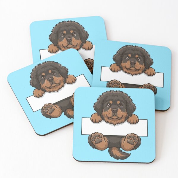 Item preview, Cute Tibetan Mastiff Puppy Holding Blank Sign Cartoon designed and sold by PetalsPaws.