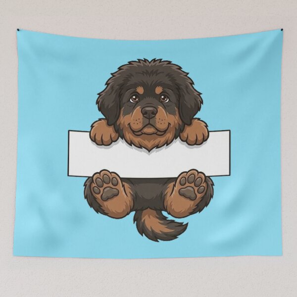 Item preview, Cute Tibetan Mastiff Puppy Holding Blank Sign Cartoon designed and sold by PetalsPaws.