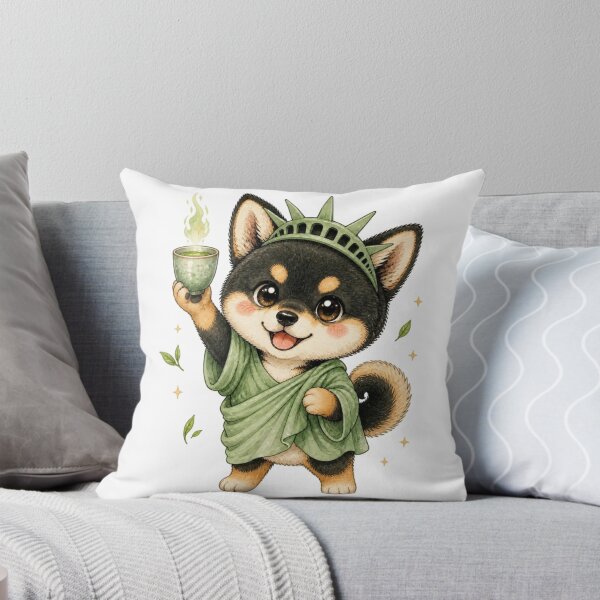 Item preview, Black and Tan Shiba Inu Statue of Liberty with Teacup designed and sold by Kawaii Matcha Studio.