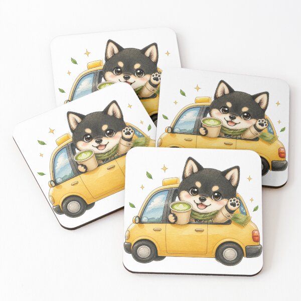 Item preview, Black and Tan Shiba Inu in a Yellow Taxi designed and sold by Kawaii Matcha Studio.