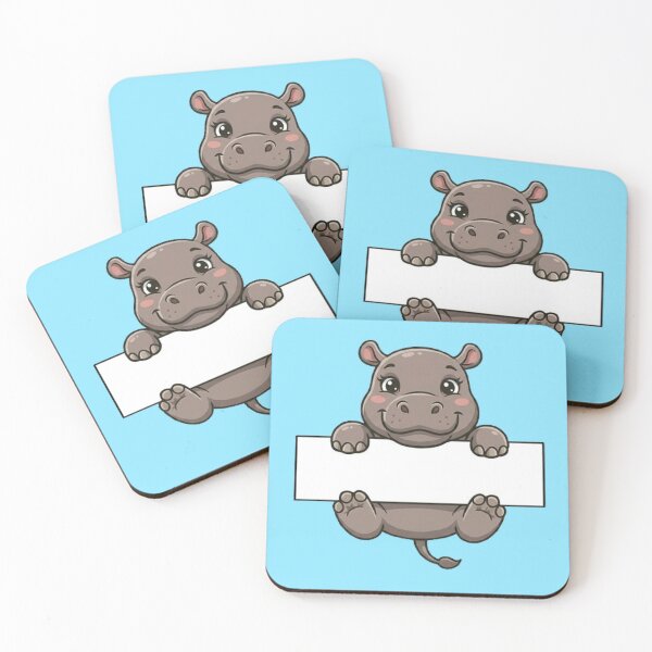 Item preview, Cute Hippo Holding Blank Sign Cartoon designed and sold by PetalsPaws.