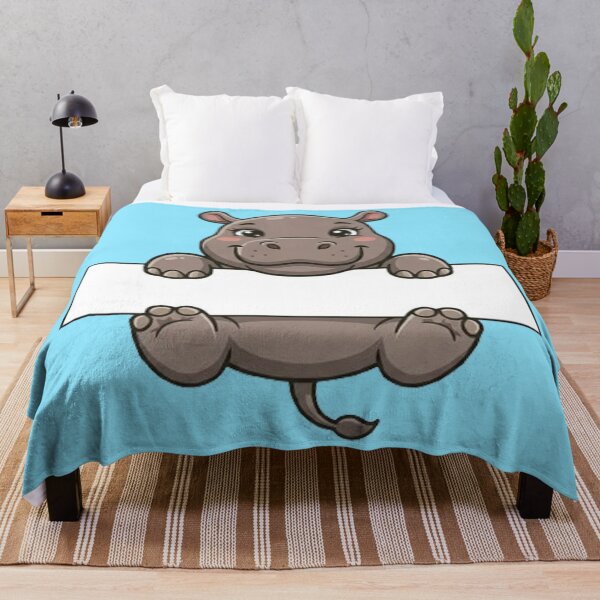 Item preview, Cute Hippo Holding Blank Sign Cartoon designed and sold by PetalsPaws.