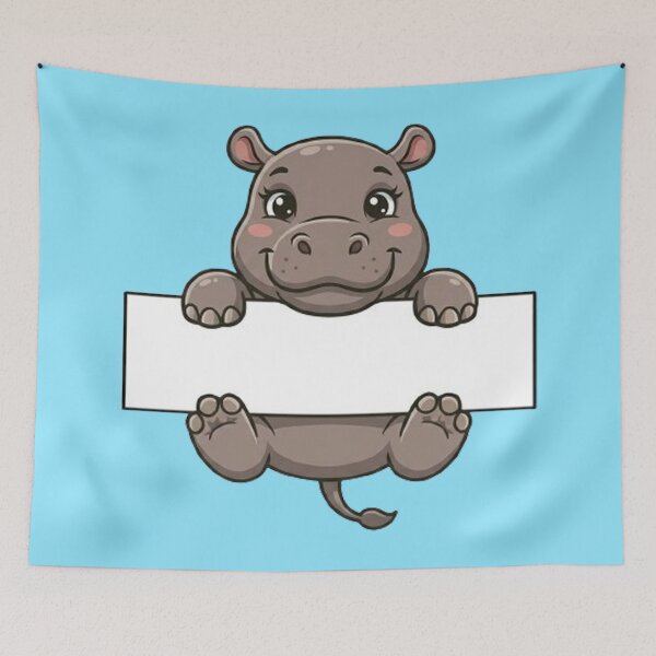 Item preview, Cute Hippo Holding Blank Sign Cartoon designed and sold by PetalsPaws.
