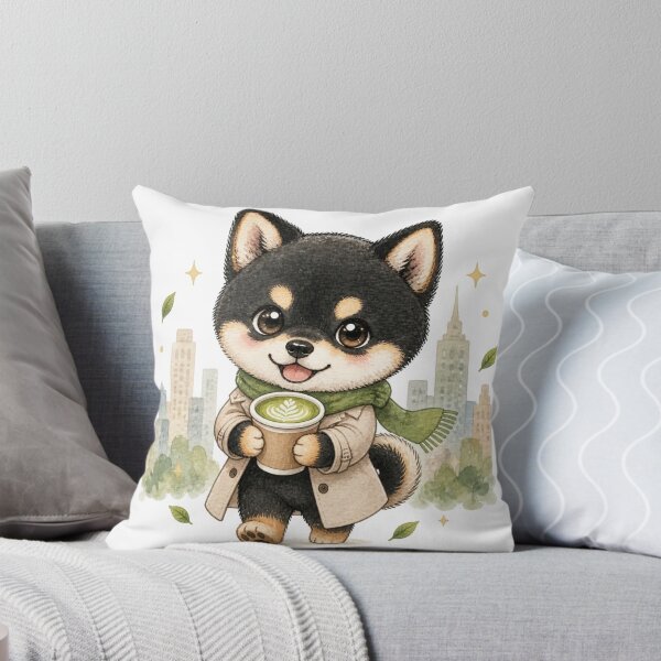 Item preview, Black and Tan Shiba Inu Strolling New York with Matcha Latte designed and sold by Kawaii Matcha Studio.