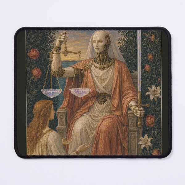Item preview, The Justice Tarot Card - Crepuscolo Cyber Renaissance Art Print designed and sold by DMarquiseArt.