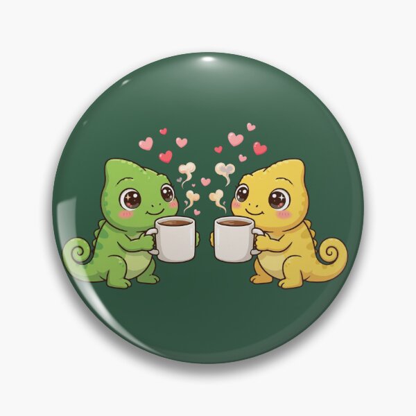 Item preview, Kawaii Chameleon Couple Sharing Coffee with Hearts designed and sold by HoMya.