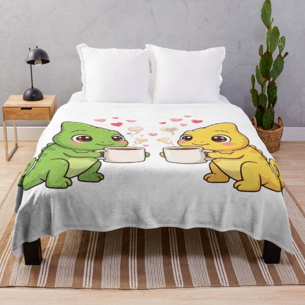 Item preview, Kawaii Chameleon Couple Sharing Coffee with Hearts designed and sold by HoMya.