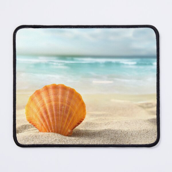 Item preview, Orange Sea Shell on Sandy Beach Ocean Horizon designed and sold by PetalsPaws.