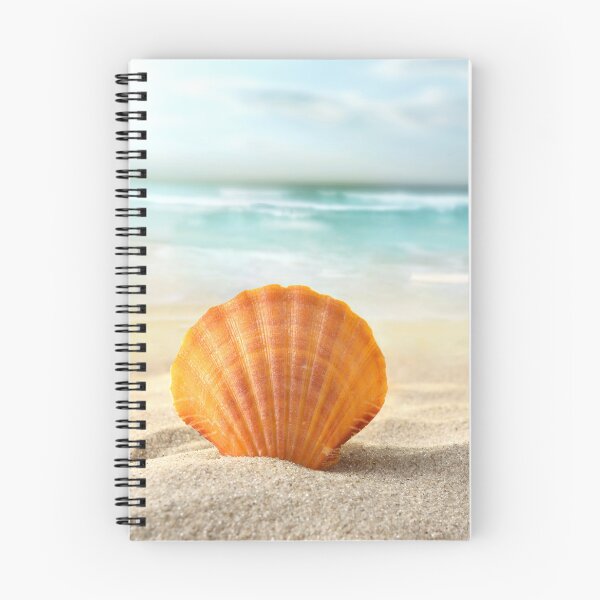 Item preview, Orange Sea Shell on Sandy Beach Ocean Horizon designed and sold by PetalsPaws.