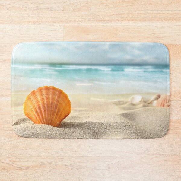 Item preview, Orange Sea Shell on Sandy Beach Ocean Horizon designed and sold by PetalsPaws.