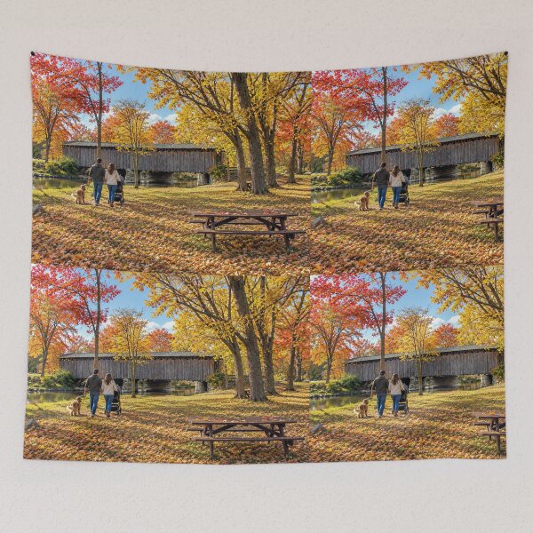 Item preview, Autumn Stroll to the Covered Bridge designed and sold by gotucoveredart.