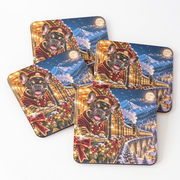 Item preview, Midnight Christmas Express Frenchie – Art Deco Holiday Bulldog designed and sold by cipoprimo.