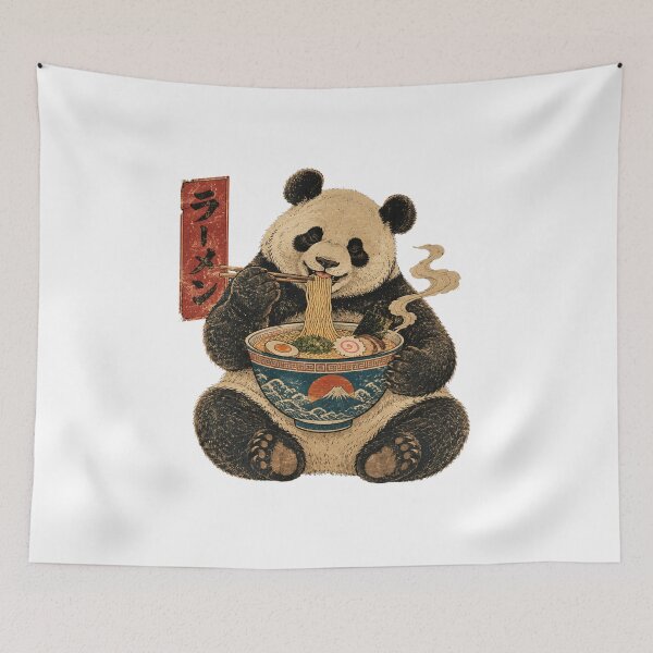 Item preview, Panda Eating Ramen Vintage Japanese Art designed and sold by DariaOltes.