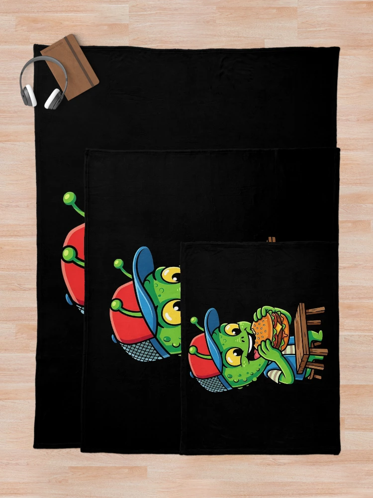 Thumbnail 5 of 6, Throw Blanket, Alien eats burger designed and sold by ReneMM.
