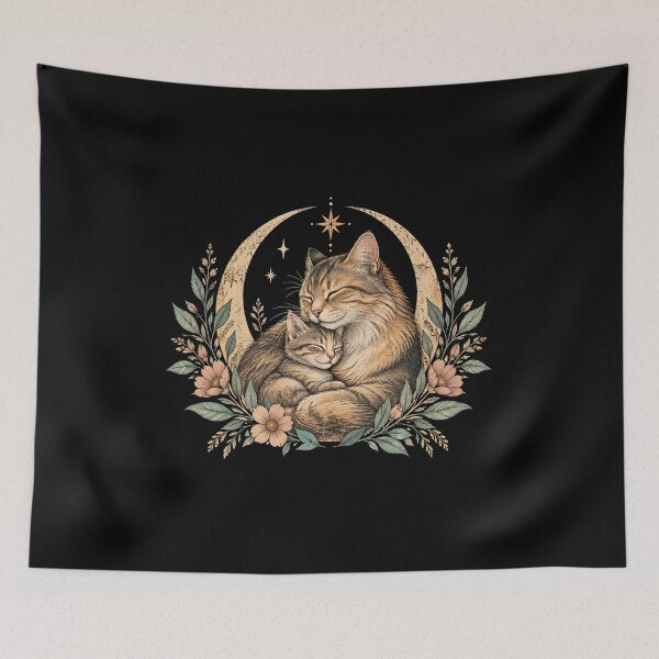 Item preview, Cuddling Cats Celestial Floral Moon Art designed and sold by DariaOltes.
