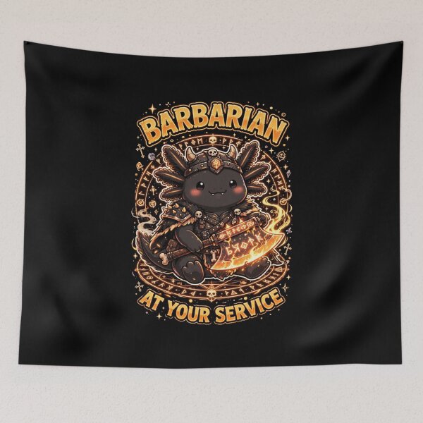 Item preview, Barbarian At Your Service Cute Black Axolotl RPG Gamer designed and sold by Neon Bones Studio.