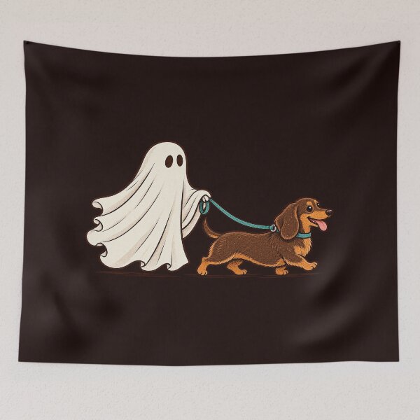 Item preview, Ghost Walking A Dachshund Halloween Vintage designed and sold by PunPals-Art.