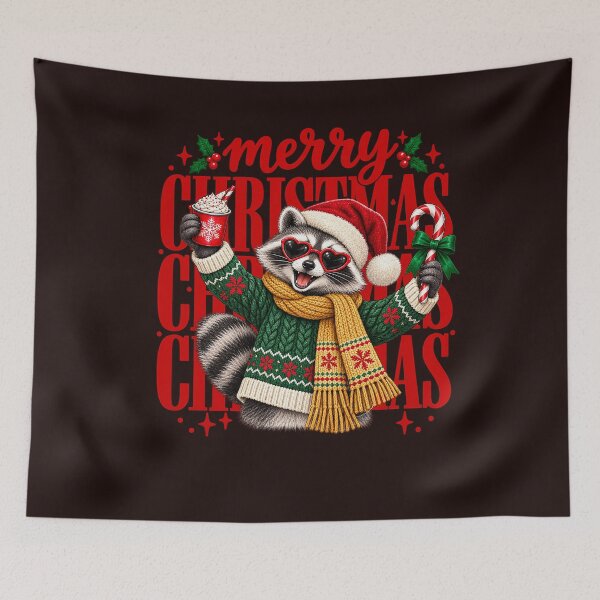Item preview, Merry Christmas Raccoon Wearing Sweater And Heart Sunglasses Funny designed and sold by PunPals-Art.
