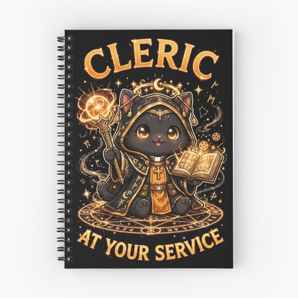 Item preview, Cleric At Your Service Cute Black Cat RPG Gamer designed and sold by Neon Bones Studio.