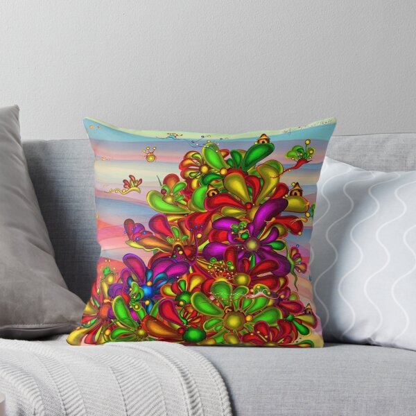 Item preview, Whimsical Garden of Psychedelic Flowers – Trippy Fantasy Floral Art with Tiny Whimsy Houses on Wavy Pastel Stripes | Colorful Dopamine Decor designed and sold by Ofir mor.