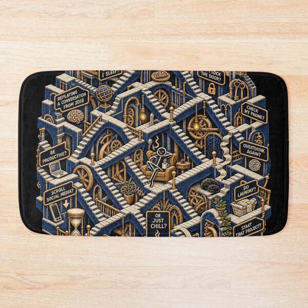 Item preview, Overthinking Maze Embroidered Staircase Mind Chaos Design designed and sold by Emoji Emblems.