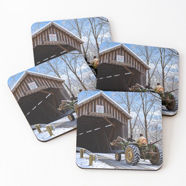 Item preview, Tractor at Snowy Covered Bridge designed and sold by gotucoveredart.