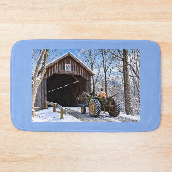Item preview, Tractor at Snowy Covered Bridge designed and sold by gotucoveredart.
