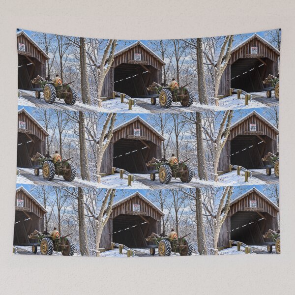 Item preview, Tractor at Snowy Covered Bridge designed and sold by gotucoveredart.