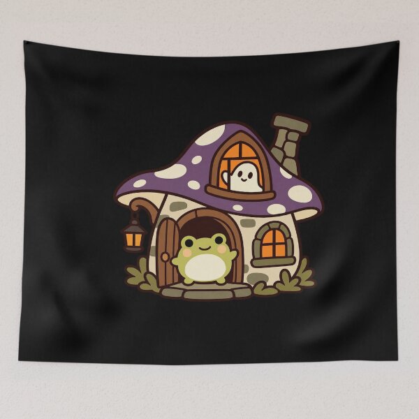 Item preview, Cute Halloween Frog in a Haunted Mushroom House designed and sold by AMICO77.