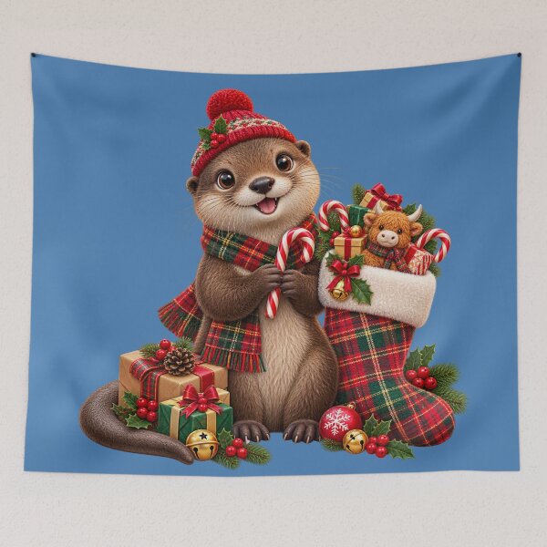 Item preview, Cute Scottish Otter Filling a Christmas Stocking designed and sold by MaedK.