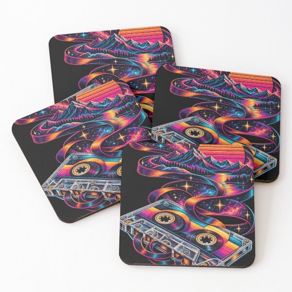 Item preview, Retro Synthwave Cassette Galaxy Mountain Embroidered 80s Design designed and sold by Emoji Emblems.