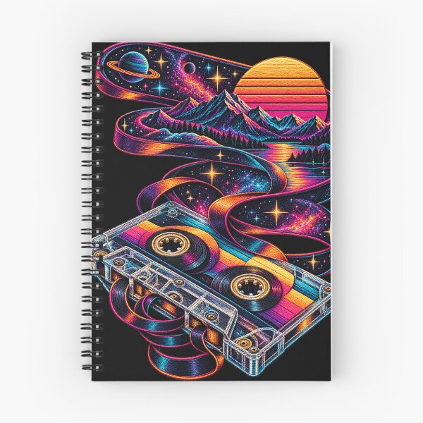 Item preview, Retro Synthwave Cassette Galaxy Mountain Embroidered 80s Design designed and sold by Emoji Emblems.