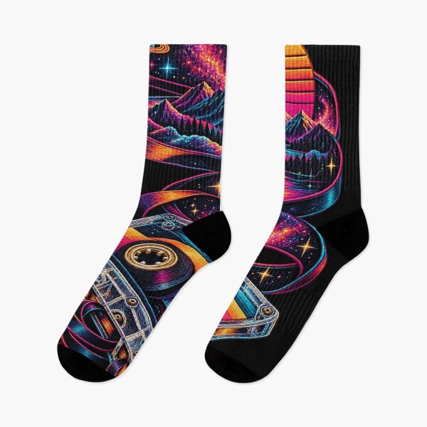 Item preview, Retro Synthwave Cassette Galaxy Mountain Embroidered 80s Design designed and sold by Emoji Emblems.