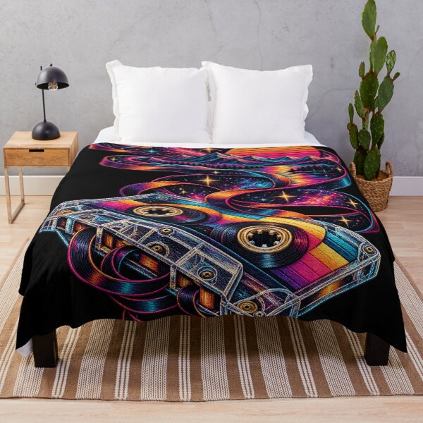 Item preview, Retro Synthwave Cassette Galaxy Mountain Embroidered 80s Design designed and sold by Emoji Emblems.