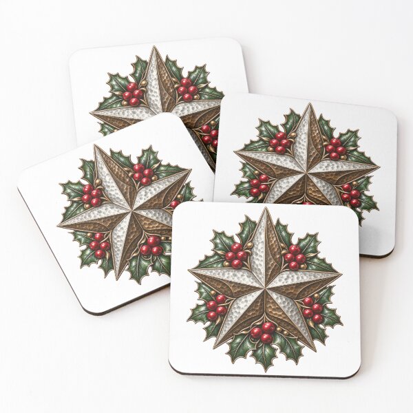 Item preview, Christmas Metallic Star Holly Berry Wreath Art designed and sold by TeNovaStudio.
