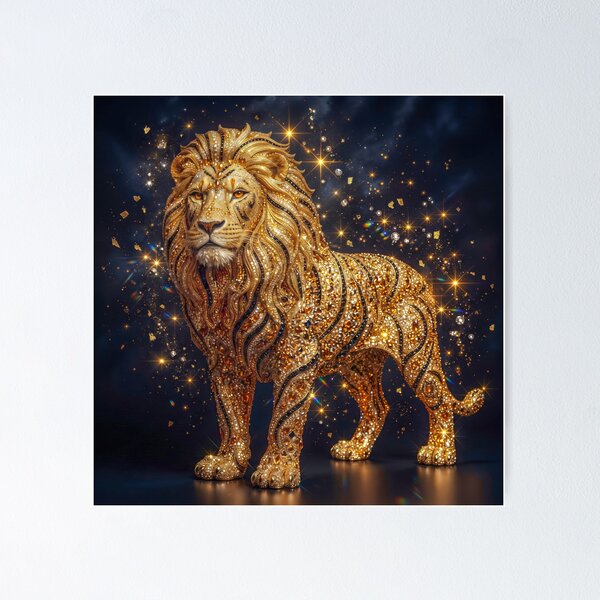 Item preview, Majestic Golden Diamond Lion Art – Regal Glitter Sparkle Big Cat designed and sold by MargaretWiktor.