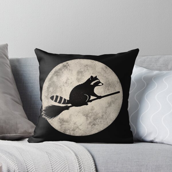 Item preview, Raccoon, witch on a broomstick, full moon, Halloween, vintage designed and sold by AilinsDesigns.
