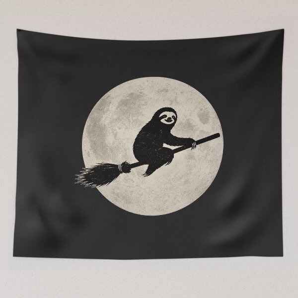 Item preview, Sloth Witch on Broomstick Full Moon Halloween Vintage designed and sold by AilinsDesigns.