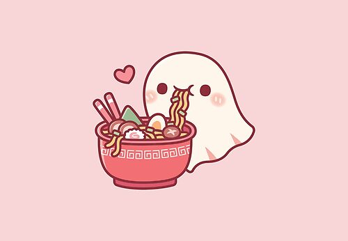 Item preview, Cute Ghost Loves Eating Japanese Ramen Noodles designed and sold by rustydoodle.