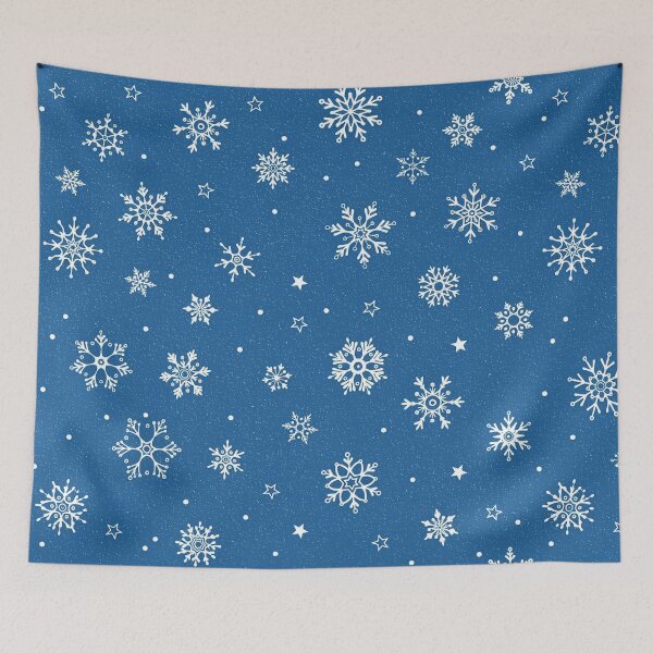 Item preview, White Snowflake Pattern on Deep Blue Winter Print designed and sold by Mindful Wall Art Studio.